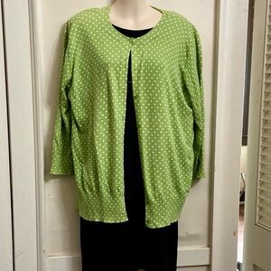 Cherokee Apple Green and White Polka Dot Sweater Cardigan (L)